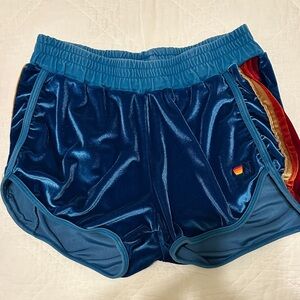 Aviator Nation Teal Velvet Shorts with Multicolor Stripes